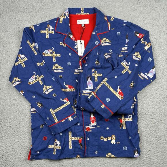 P.J. Salvage Other - PJ Salvage Flannel Pajama Set Love Leo Rescue Dogs Woman’s Large Dark Denim NWT